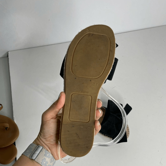 MANEBI Suede Bow Slides black jute platform open toe slip on women's 37 7 - Picture 5 of 5